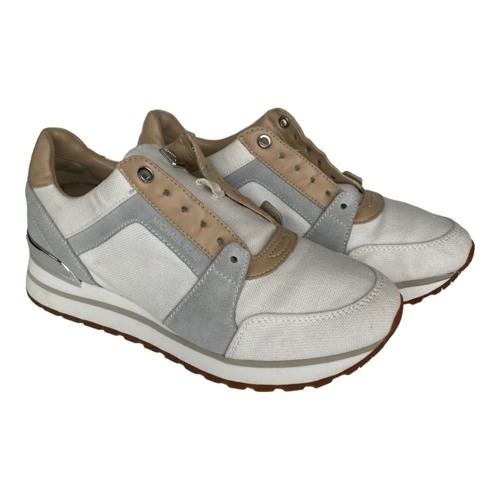MICHAEL KORS CANVAS AND LEATHER‎ TRAINER SNEAKERS, Sz 7